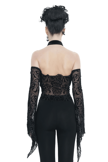 Vintage Velvet Halter Neck Top With Sexy Open Shoulders
